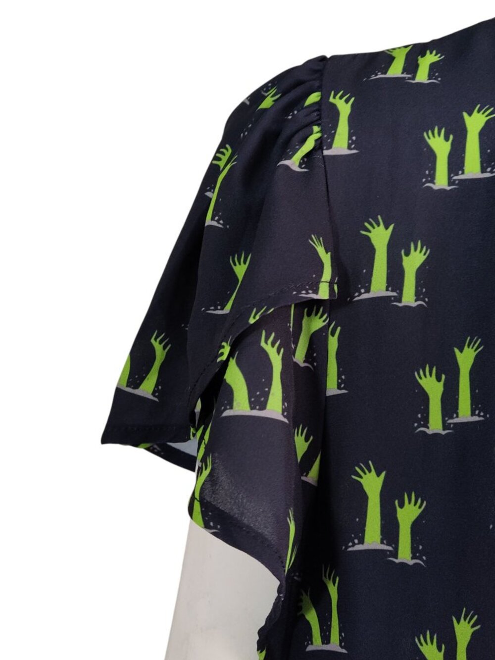 Unique Vintage Retro Zombie Slime Green Hands Tie Neck Swingy Midi Dress 2X/18 - Picture 9 of 12